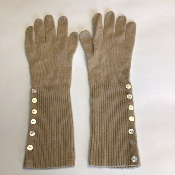 Lands' End Accessories - Landsend 100% Cashmere Long Gloves with Button Sleeves - Camel Color